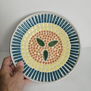 Vintage Floral Mosaic Tile Round Bowl Silver Back Japan MCM 60s Decor Fruit